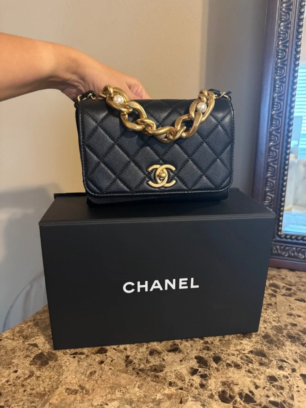 Chanel Black Quilted Mini Shoulder Bag with Gold Chain